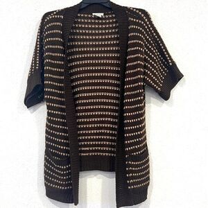 Hannah Womens Short Sleeve Open Knit Cardigan Brown and Tan Size Large